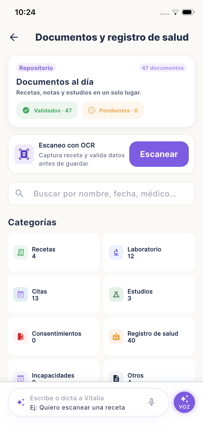 Vitalia — Documentos y OCR